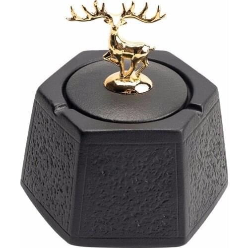 Ceramic Ashtray Home Living Room Office Black Pottery Large Personality with Cover Anti Fly Ash Car Fashion Trend Ashtray