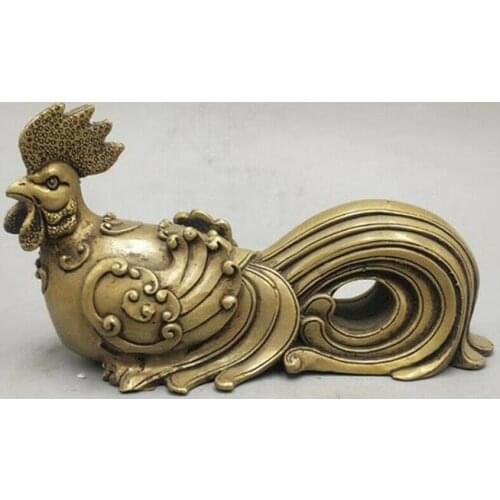 Chinese Bronze Lovable Animal Chicken Rooster Cock Lucky Ruyi Wealth Statue