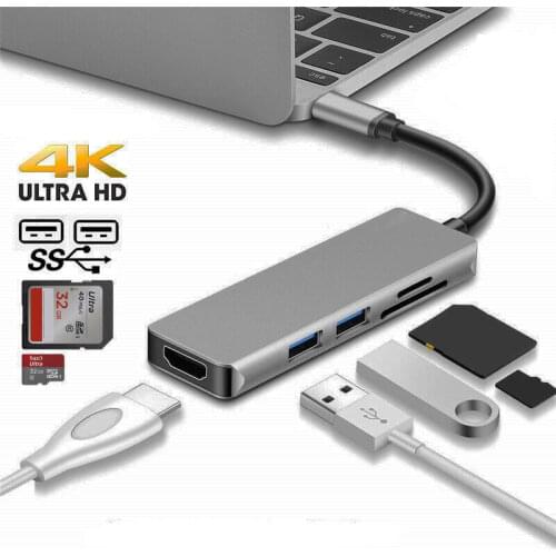 USB C Hub, Type C to HDMI 4K Adapter with 2 x USB 3.0 Ports SD/TF Card Reader