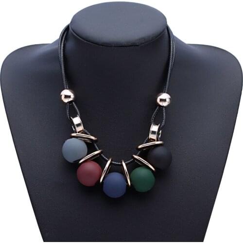 Korean Frosted Ball Short Necklace For Woman Girl Long Sweater Chain Adjustable Leather Link Beaded Necklaces Fashion Jewelry