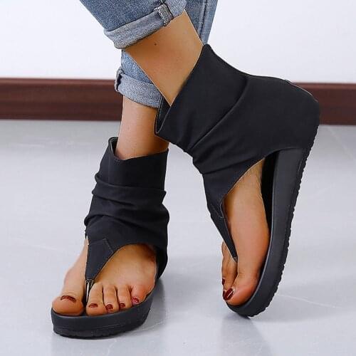 Summer Flat Women Sandals Gladiator Suede Open Toe Ladies Beach Sandals Roman Zipper Female Shoes 2021 Big Size Flip Flops#f3