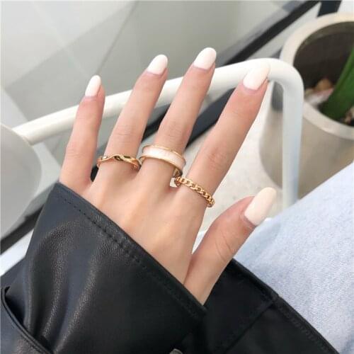 Resizable Hollow Rings Set for Women Punk Metal Geometric Round Finger Ring Fashion Jewelry Female Wedding Bands Party 2021 New