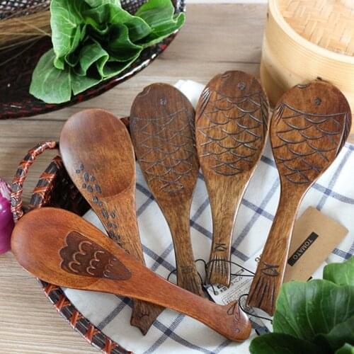Japan Style Small Wooden Spoon With Handle Cartoon Picture Lovely for Rice Special for Not Sticky Rice Cooker