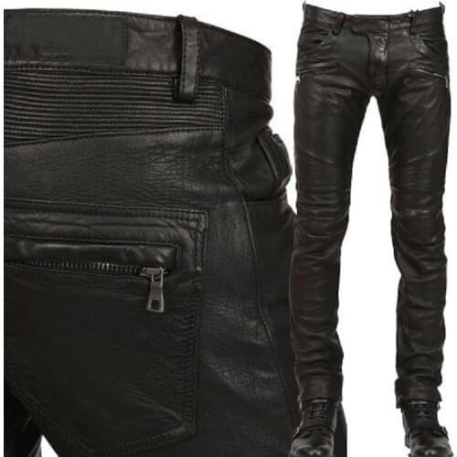 Men Motorcycle Leather Trousers Black Mens Fashion PU Leather Pants Riding Waterproof Motor Biker Male Street Pants Plus Size