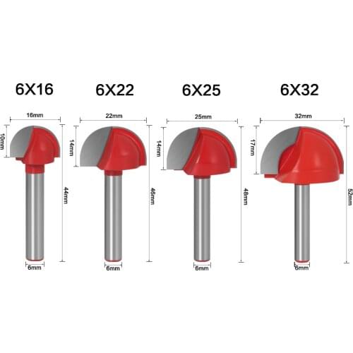 4pcs 6mm Shank Ball Nose Router Bits Set End Mill Round Cove Box Solid Carbide CNC Radius Core Milling Bit