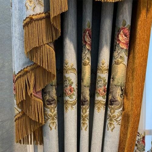 New European Classical Light Luxury Curtain Exquisite High Quality Chenille Printed Jacquard Curtains for Living Room Bedroom