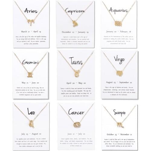 12 Constellation Necklace Pisces Aquarius Aries Taurus Leo Capricorn Choker Birthday Gifts Pendant Necklace White Message Card