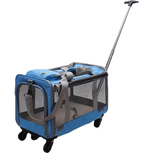 Pet Rolling Carrier with Detachable Wheels Mesh Window Travel Rolling Carrier for Small & Medium Dogs/Cats Foldable Pet Carrier