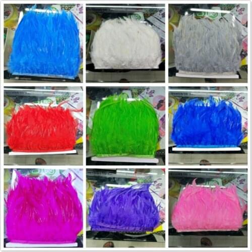1 Meter 10-15CM Chicken Cock Feathers Trim Cloth Sideband Chicken Rooster Tail Feather Trims Party Clothing Wedding Decoration