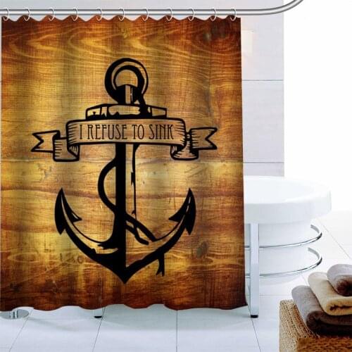 Simple European Anchor Shower Curtain 12 Hook Polyester Fabric 3D Printing Bathroom Curtain Waterproof Bath Curtain Decor