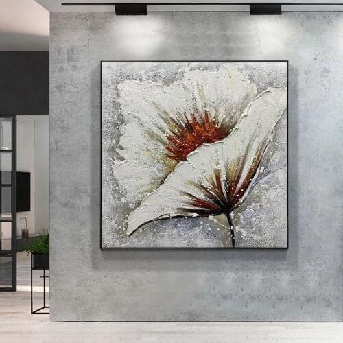Hand Painted Wall Art Abstract Oil Painting Large White Flower Oil Painting On Canvas Painting Decoration Salon Bedroom No Frame