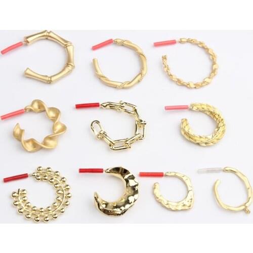 Zinc Alloy Gold Exaggerated Simple Circle C-Shaped Base Earrings Connector 6pcs/lot For DIY Fashion Earring Accessories