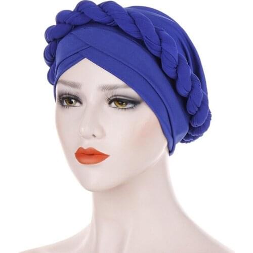 One Plait Elegant Stretch Turban Head Wrap for Cancer Chemo Cap Twisted Braid Hair Cover Wrap Turban Headwear for Women