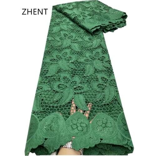 High Quality Nigerian Guipure Cord Lace Fabric Green Milk Silk Lace Fabric with Sequins Embroidered African Milk Fiber DP-140