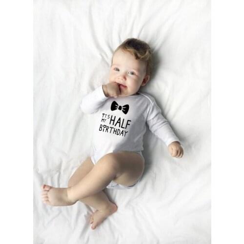 2020 It Is My Half Birthday Letters Print Funny Cute White Clothes Infant Baby Long Sleeve Bodysuit Child 1ST Birthday Gift