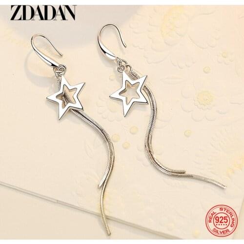 ZDADAN 925 Sterling Silver Star Tassel Long Dangle Earrings For Women Fashion Party Jewelry Accessories Wholesale