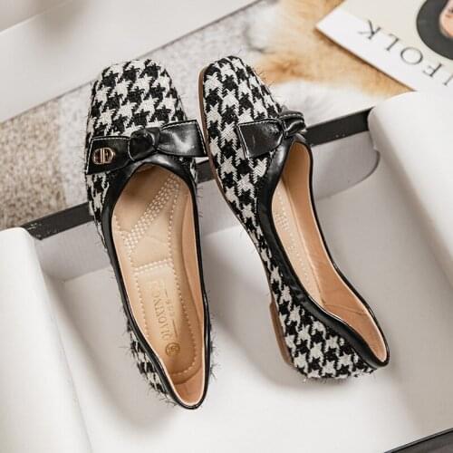 Spring/Autumn Flats Shoes Womens New Casual Square Toe Bow Slip-On Soft-soled Flat Womens Shoes Ladies Shoes Plus Size 35-43