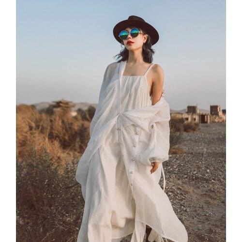 IRINAMS077 Spring Summer 2021 Original Design New Arrivals Vintage See Through Oversized Long White Shirt Women