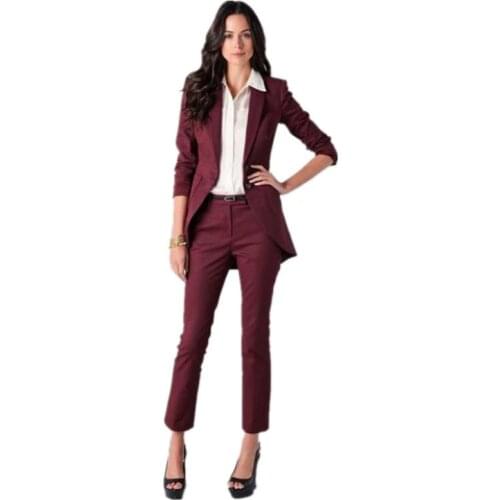 Jacket+Pants Wine Red Womens Business Suit Jacet Tialcoat Female Office Uniform Ladies Formal Trouser Suits Single Breasted