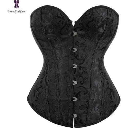 Simple Elegant Corset Overbust No Laciness Bustier Plastic Boned Korsett For Women Jacquard Floral Gorset Minceur Outfit Korset