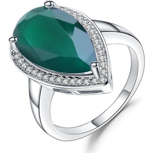 GEMS BALLET Natural Green Agate Gemstone Ring 100% 925 Sterling Silver Vintage Water Drop Shape Ring for Women Fine Jewelry