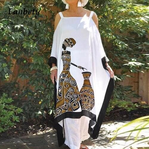 Fashion Batwing Sleeve Loose Beach Dress Women Sexy Slash Neck Party Dress Summer Vintage Casual Printed Long Dresses Vestidos