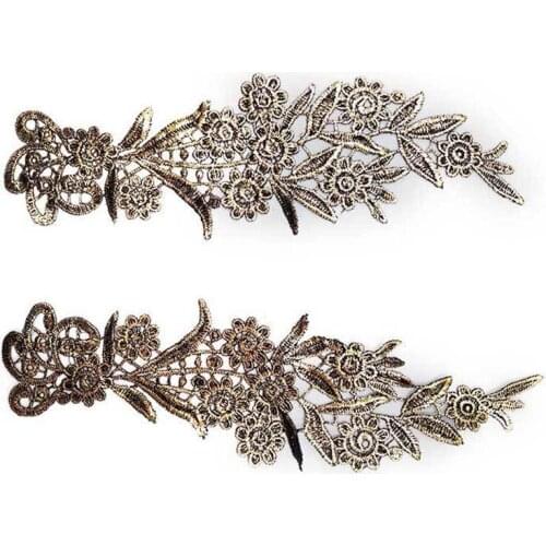 1 Pair/2 Pieces 8*29cm Royal White Black Gold Embroidered Lace Applique Lace Trim Dress DIY Lace Accessories