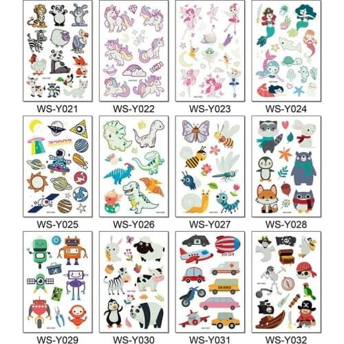 10-20pcs Temporary Tattoos Cartoon Unicorn Horse Kids Tattoo Sticker Waterproof Art Tattoo Hand Arm for Child Boy Tattoo Kit