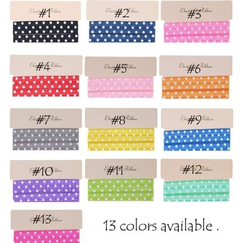 100 yards/lot, 5/8" White Polka dot Printed FOE Elastic, For Hair Ties and Headbands, Fold Over Elastic
