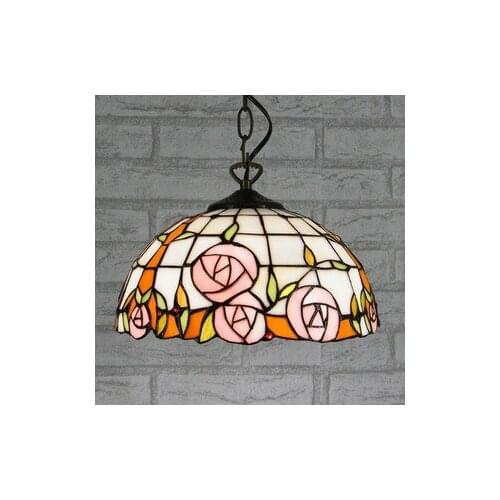 12inch European style Tiffany color glass warm romantic rose pendant light bedroom bedroom dining room
