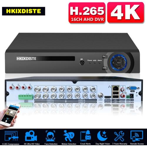 16 Channel CCTV AHD DVR Recorder 4K Face Recognition 8MP 6 in 1 Hybrid DVR NVR 16CH H.265 Digital Video Surveillance Recorder