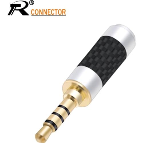 1PC Gold Plated Audio Wire connector 3.5mm Jack 4 Pole Stereo Male Plug Carbon Fiber Adapter Solder Connector for 6mm cable