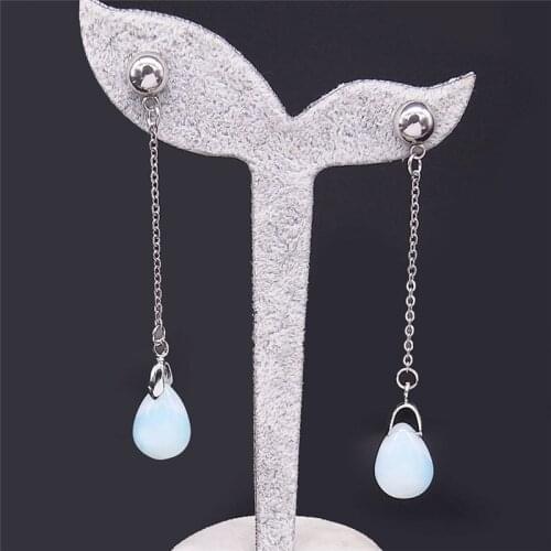 2021 Flower Moonstone Stainless Steel Long Earring for Women Silver Color Tassel Earrings Jewelry pendientes mujer E11S01