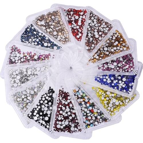 350pcs 5g Mix Sizes Blue/Green/Pink Crystal Rhinestone Diamond Gem 3D Glitter Nail Art Decoration Beauty