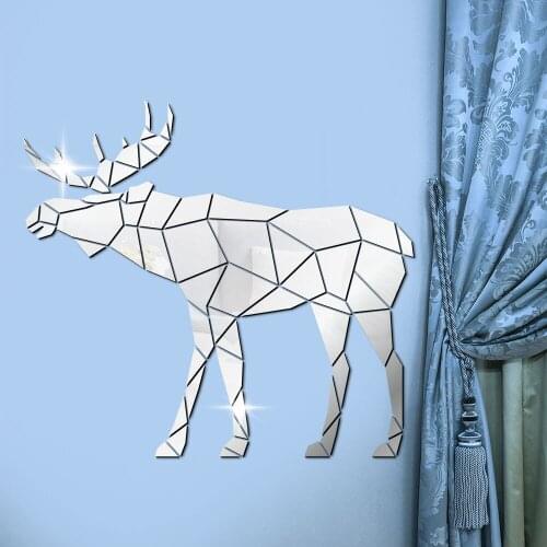 Wild Animal Hunting Moose Polygonal DIY 3D Acrylic Mirror Wall Sticker Deer Geometric Morden Design Espejo Decal
