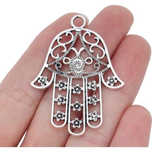 5 x Tibetan Silver Hamsa Hand Charms Pendants for Necklace Jewelry Making Findings 53x40mm