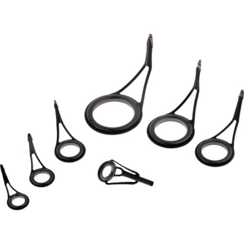 7pcs Tangle Free Fishing Rod Guides Single Leg Fishing Rod Parts Eye Rings 7 Sizes - Black & Silver