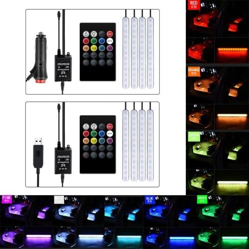 Car RGB LED Music Voice Sound Control Car Interior Decorative Atmosphere Auto RGB Pathway Floor Light Strip Remote Control 12V