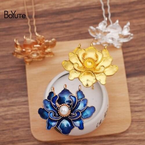 BoYuTe (5 Pieces/Lot) 41*48MM Alloy Peony Flower Welding 9*70*1.2MM Hair Fork Hairpins Handmade Diy Hair Accessories Materials