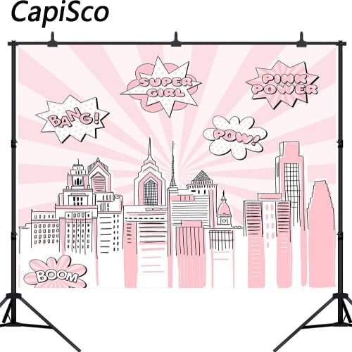 Capisco Photography Backdrop Superhero City Buildings Girls Birthday Party Banner Decor background Baby Shower photocall Studio