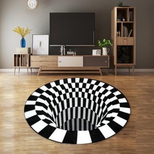 Black And White Spiral 3D Carpet Stereo Vision Circular Carpet Mat Living Room Home Decoration Various Sizes