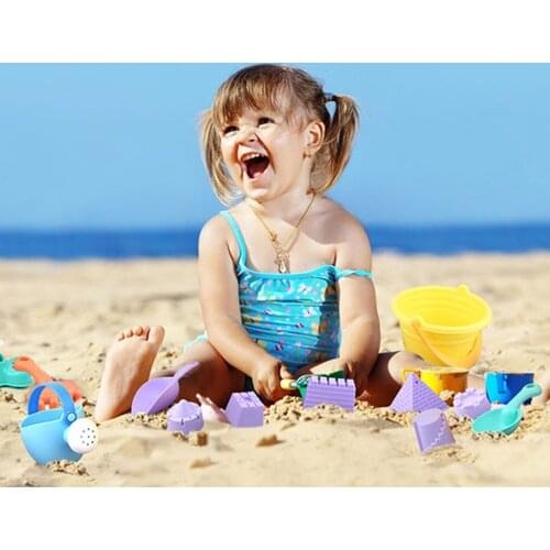 Kids 12PCS Soft Beach Sand Shovels Rake Bucket Watering Pot Truck Car Sand Castle Building Model Sand Water Playing Tool Toy