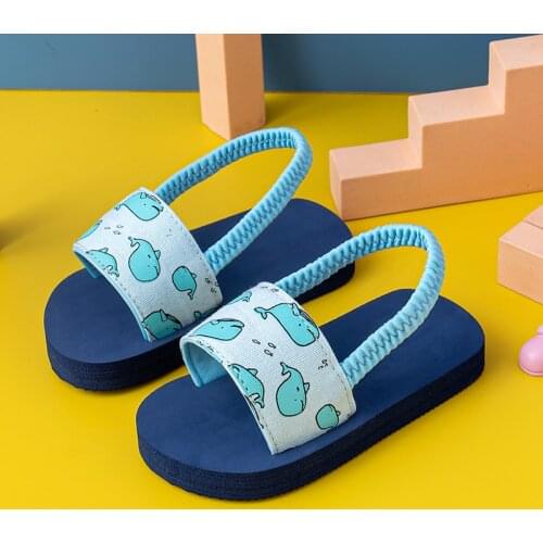 Childrens Summer Sandals Boys Girls Thick Soled Open Toe One Line Cartoon Pattern Sandals Slippers Soft Non Slip Indoor Shoes