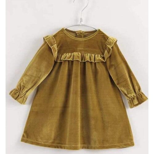 Autumn Winter Baby Dress Solid Color Long Sleeve Toddler Baby Girls Dresses Sweet Kids Velvet Clothes Princess Style Dresses