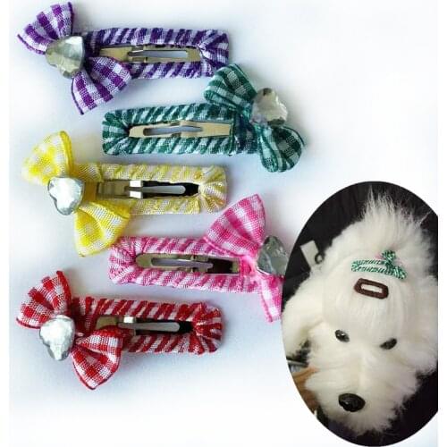 Pet Dogs BB Hair Clips Dog Cat Hairpin Hair Grooming Accessories Handmade Small lattice Bow BB Clip