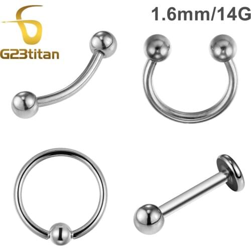 G23titan 1.6mm 14G Basic Body Piercing Jewelry Titanium Horseshoe Rings Bananabell Labret Captive Bead Rings Ear Nipple Lip Stud