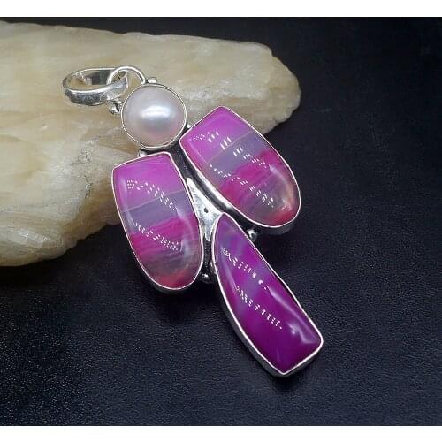 Gemstonefactory Jewelry Big Promotion 925 Silver Botswana Agate Trendy Pearl Unique Women Ladies Gifts Necklace Pendant 0939