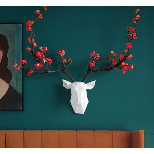 DEER HEAD WITH FLOWER HORN 3D WALL DECOR MODERN ANIMAL HEAR LIVINGROOM HOUSE DECORATIONS ABSTRACT SCULPTURE WALL STATUE FOR GIFT