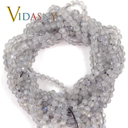 Natural Stone Faceted Labradorite Larvikit Diy Necklace Accessories 2-4.5mm Spacer Loose Beads For Jewelry Making 15'' Wholesale