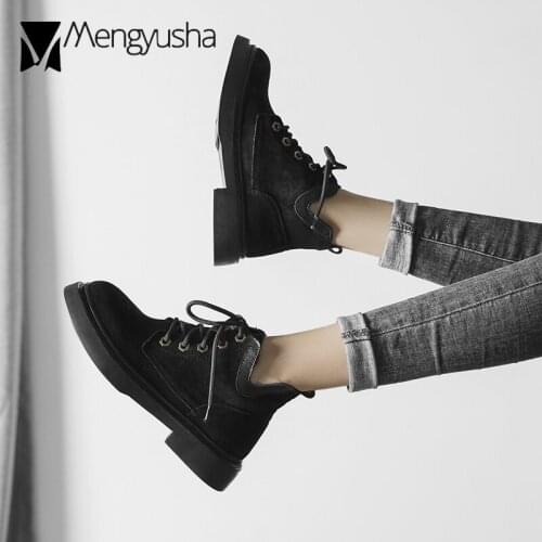 High End Ankle Boots Women Suede Leather Winter Boots Cut-Out Lace-Up Girl Street Shoes Winter Botas Platform Short Snow Botines